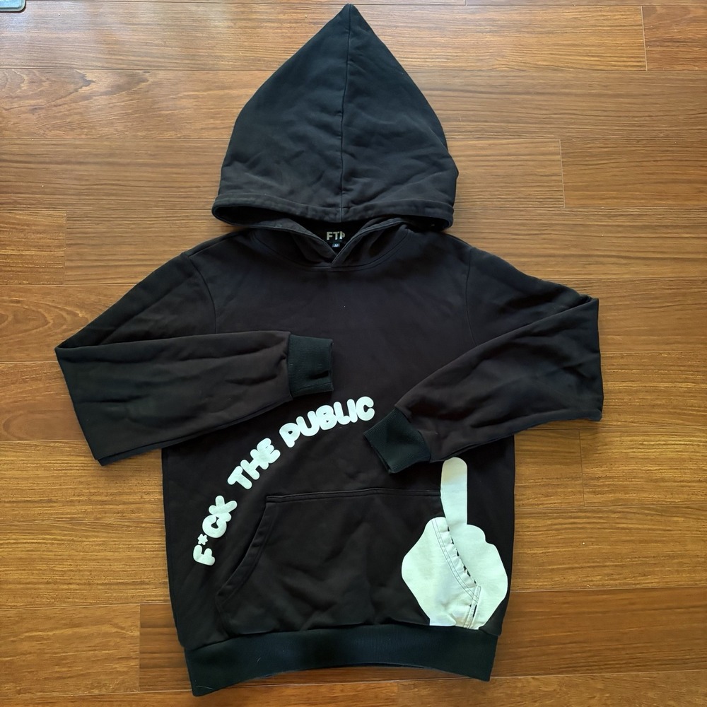 FTP F*ck The Public Middle Finger Graphic Black Hoodie Men's M Streetwear